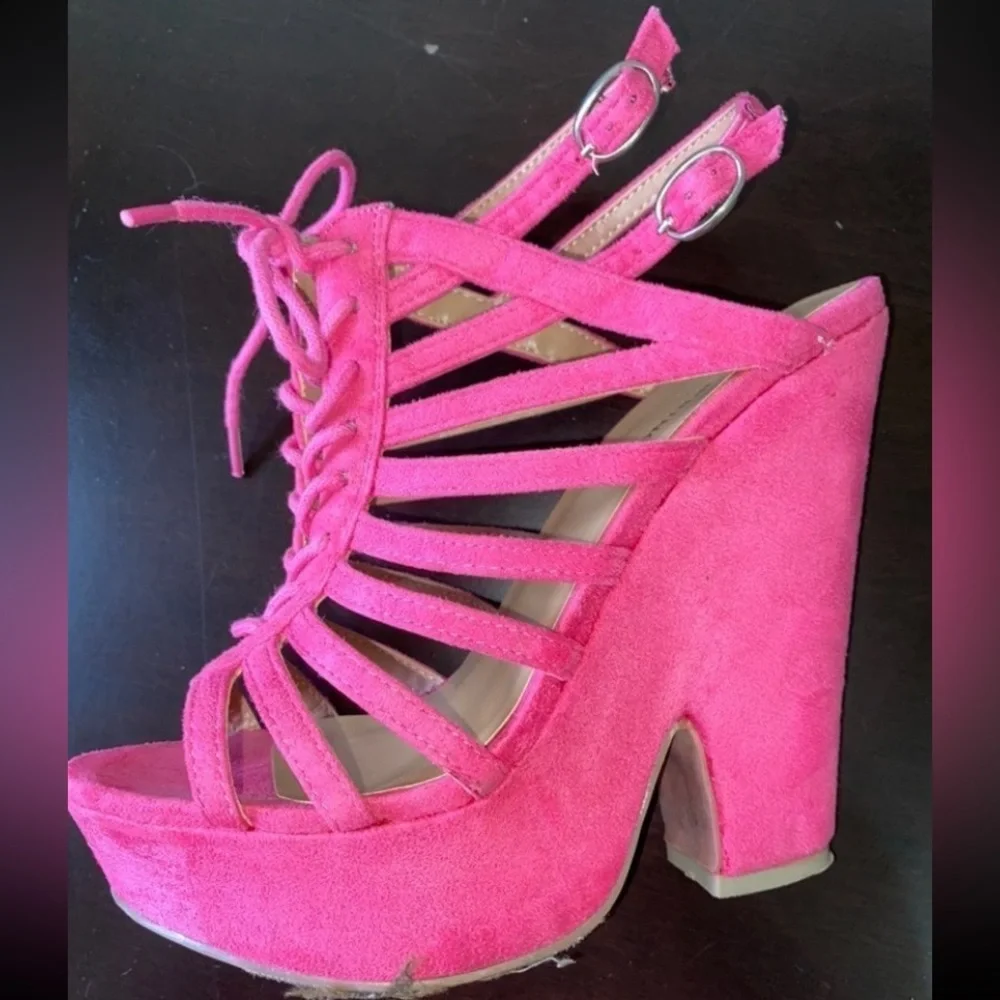 Call It Spring Women’s Hot Pink Suede Lace-Up Platform Heels Size 7.5